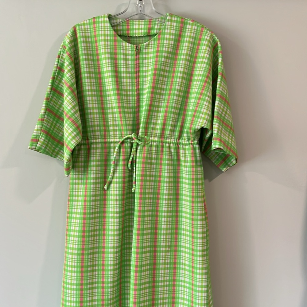 Handmade - vintage, Vibrant Green and Pink Plaid Dress‎